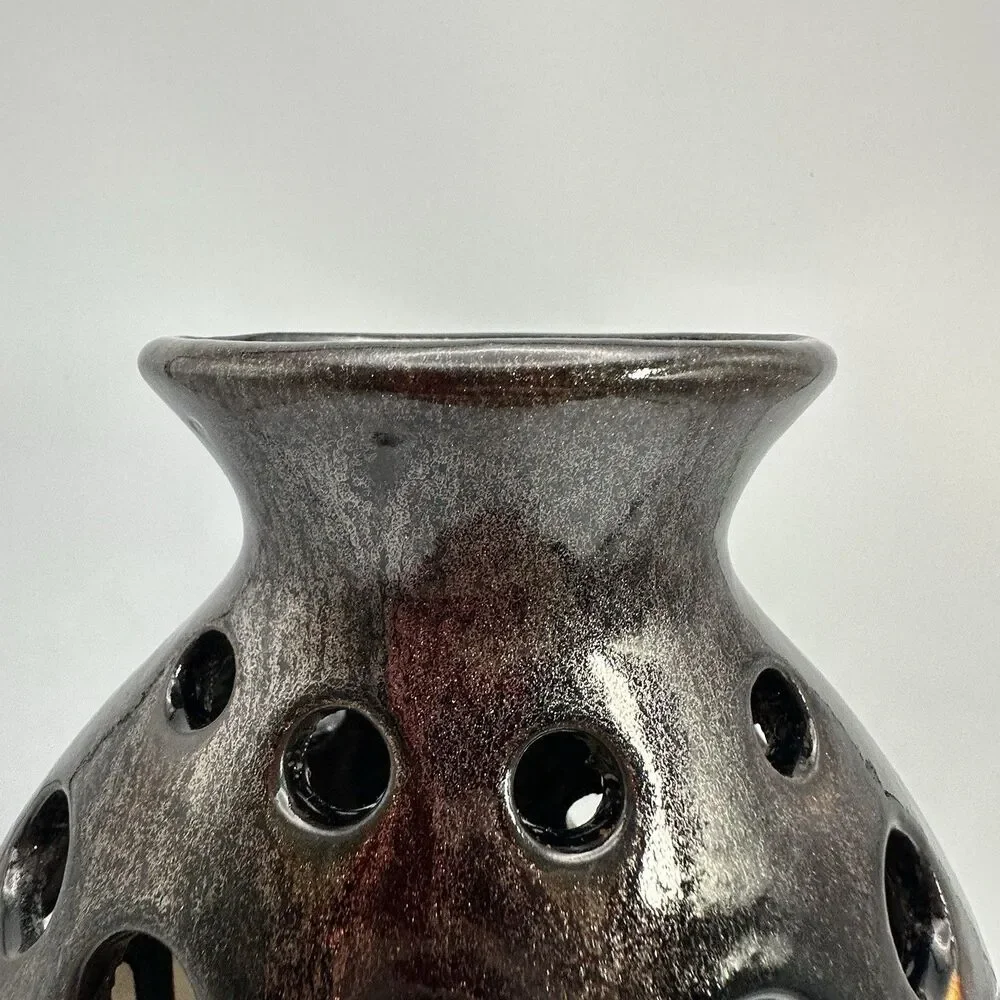 Vintage Sculptural Pierced Ceramic Vase Brutalist Ikebana Scandinavian Decor